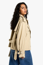Damska Krótka Kurtka Dwurzędowa z Kołnierzem Klapowym