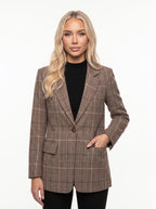 Damska Marynarka w Kratę z Klapami i Zapięciem na Jeden Guzik 1