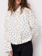 Women's Oversized Shirt with Classic Collar and Black Polka Dot Pattern
