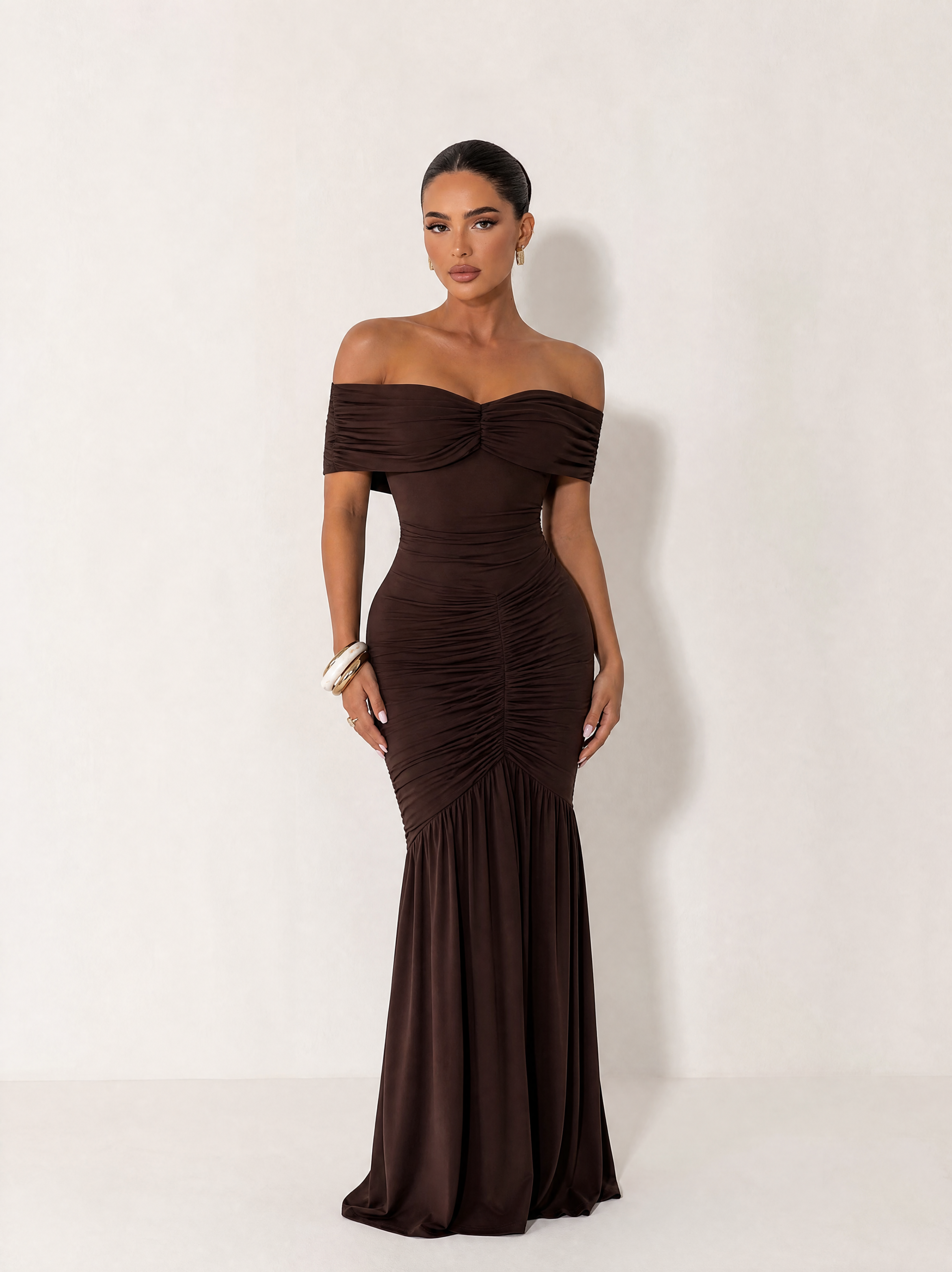 Damska Sukienka Maxi Off-Shoulder z Marszczeniem