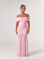 Damska Sukienka Maxi Off-Shoulder z Marszczeniem