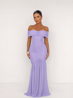 Damska Sukienka Maxi Off-Shoulder z Marszczeniem