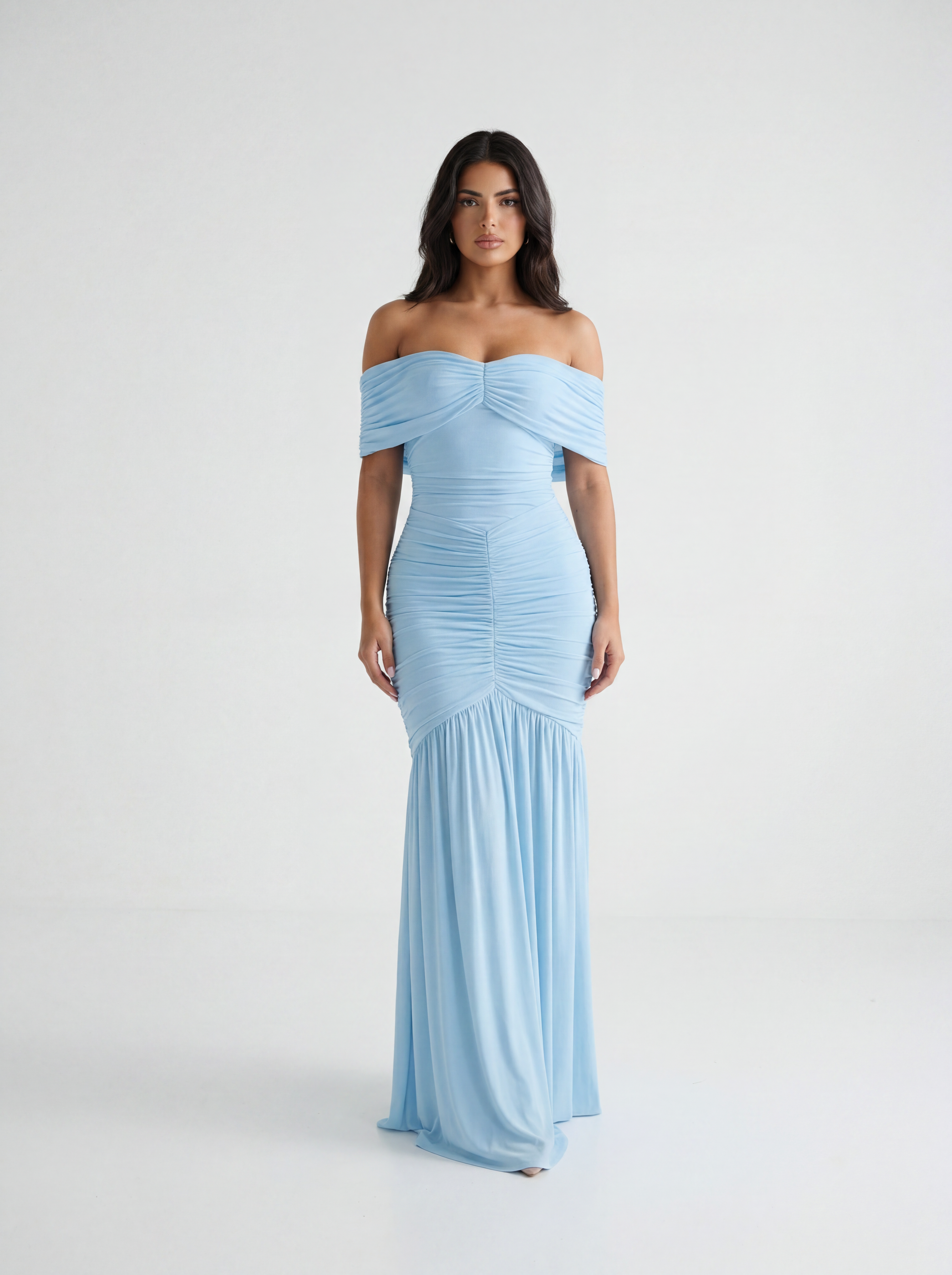 Damska Sukienka Maxi Off-Shoulder z Marszczeniem