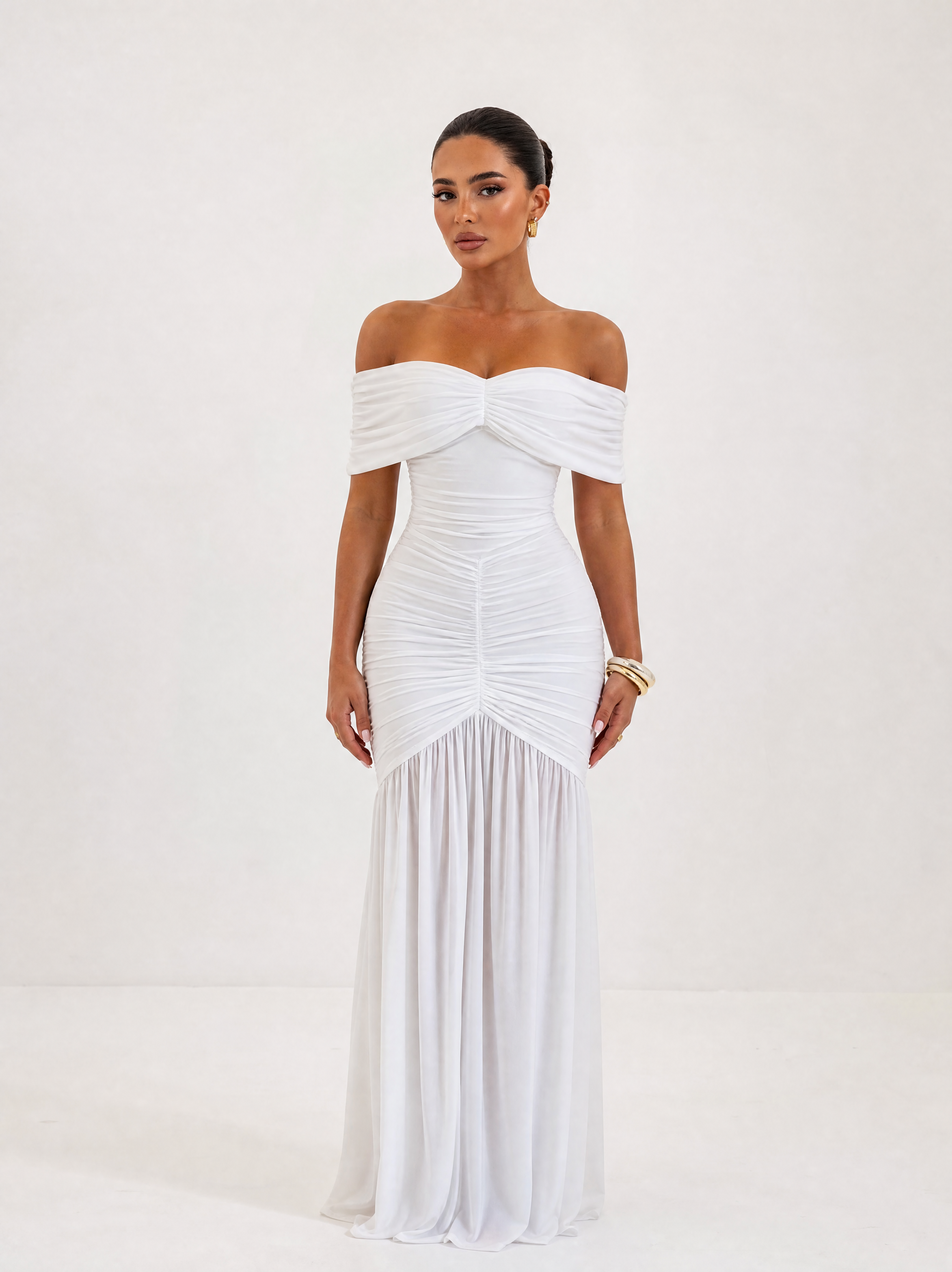Damska Sukienka Maxi Off-Shoulder z Marszczeniem