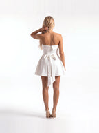 Women's Bandeau Mini Dress with Flared Skirt and Back Tie