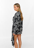 Women's Mini Dress with Long Sleeves, Wrap Design, and Paisley Pattern