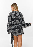 Women's Mini Dress with Long Sleeves, Wrap Design, and Paisley Pattern