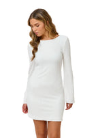 Women's Mini Dress with Long Sleeves, Round Neckline, and Open Back