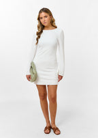 Women's Mini Dress with Long Sleeves, Round Neckline, and Open Back