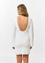 Women's Mini Dress with Long Sleeves, Round Neckline, and Open Back