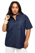 Women's denim shirt with short sleeves