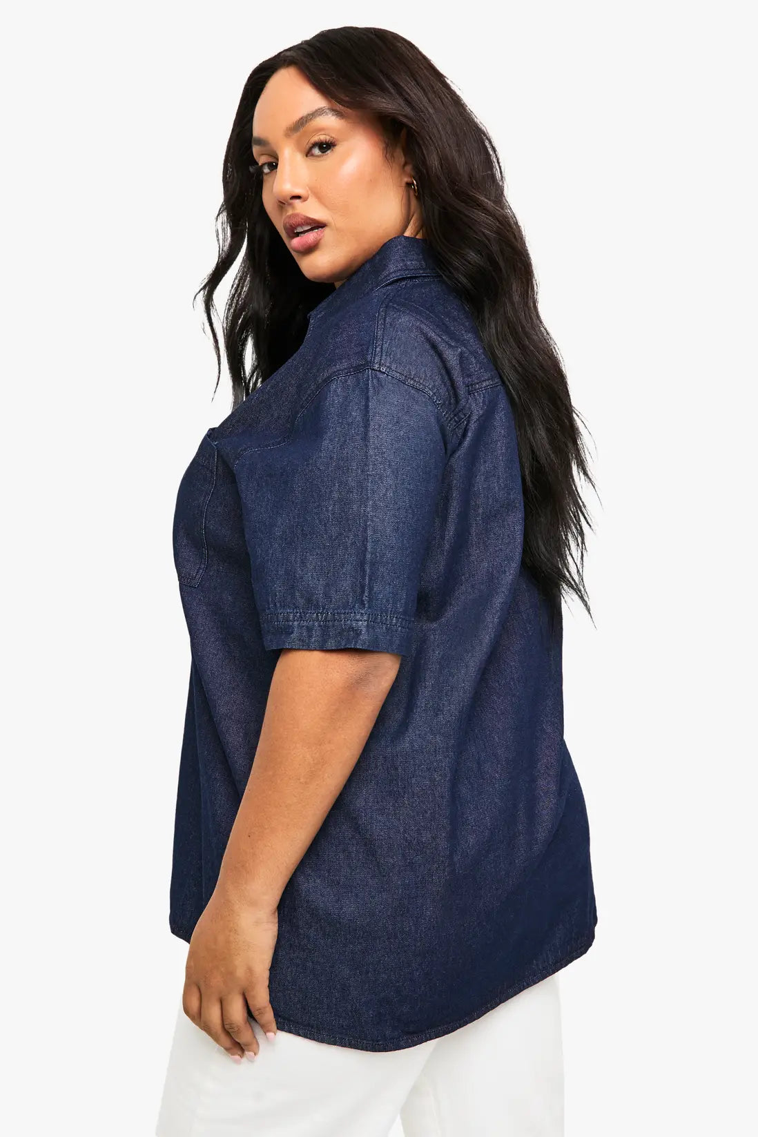 Women's denim shirt with short sleeves