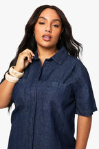 Women's denim shirt with short sleeves