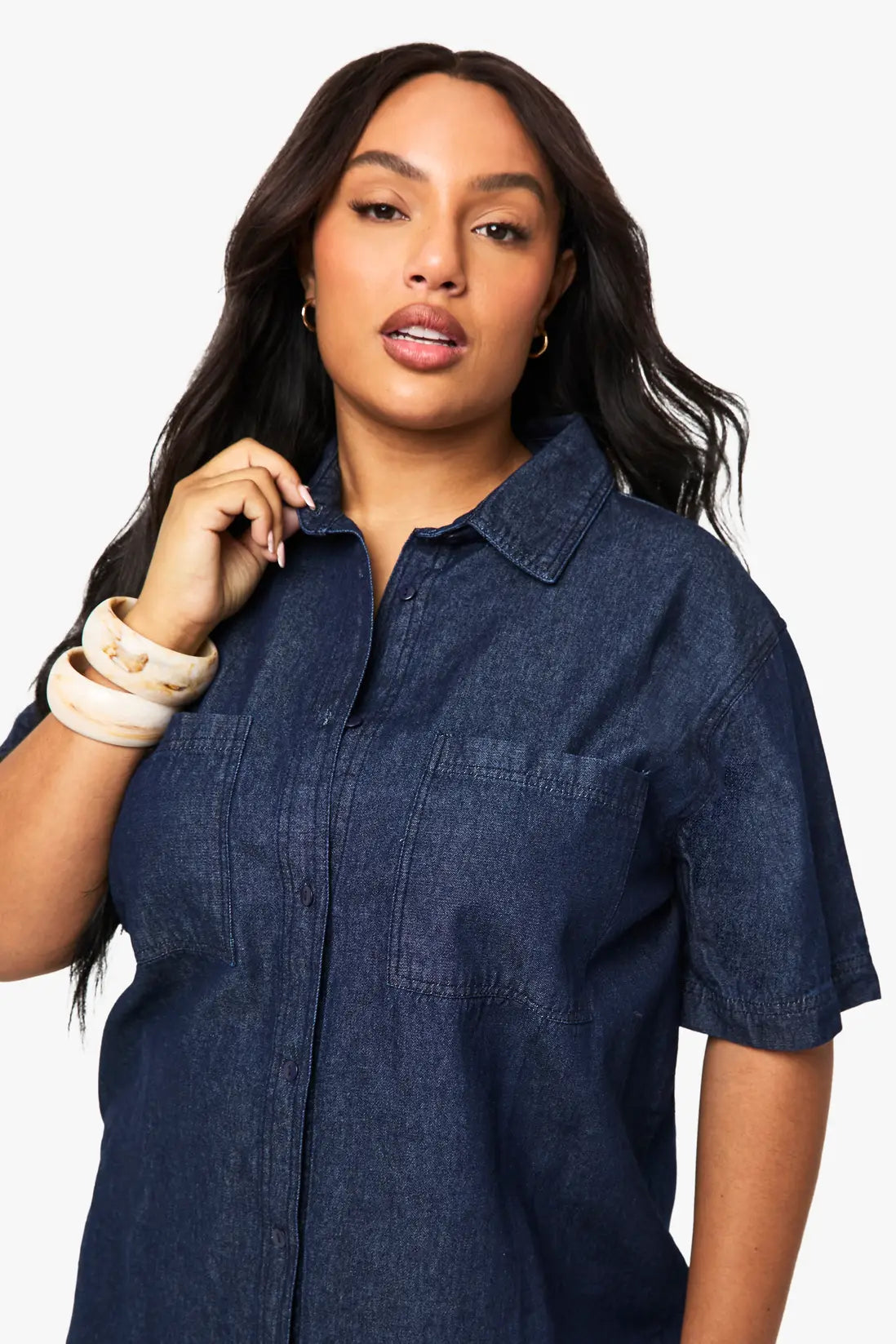 Women's denim shirt with short sleeves