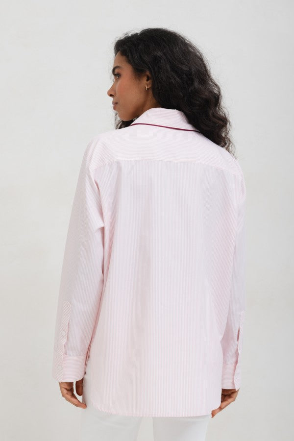 Women's striped shirt with contrasting piping