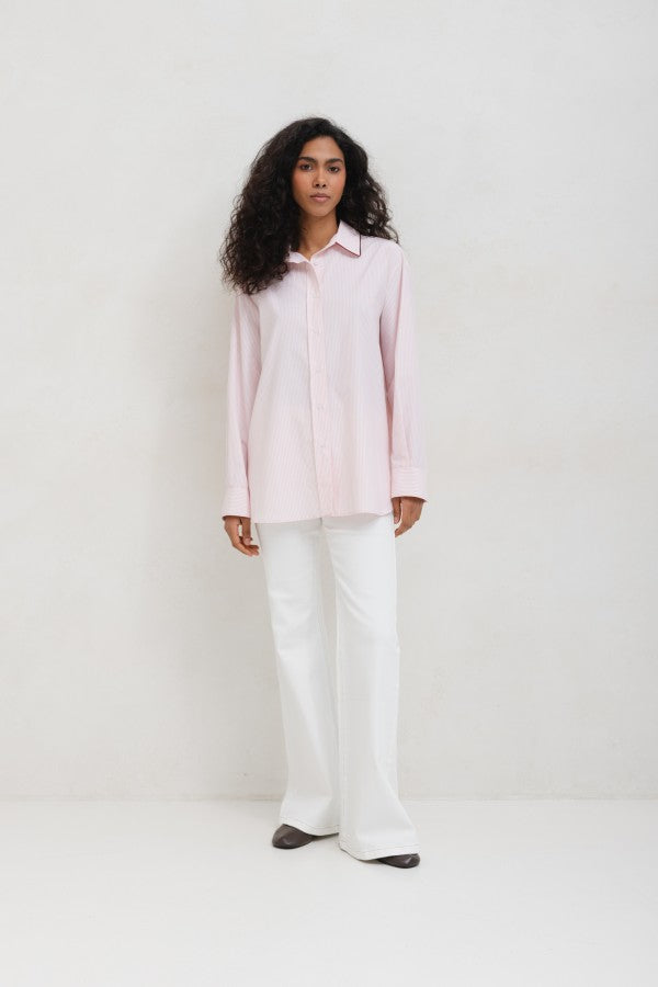 Women's striped shirt with contrasting piping