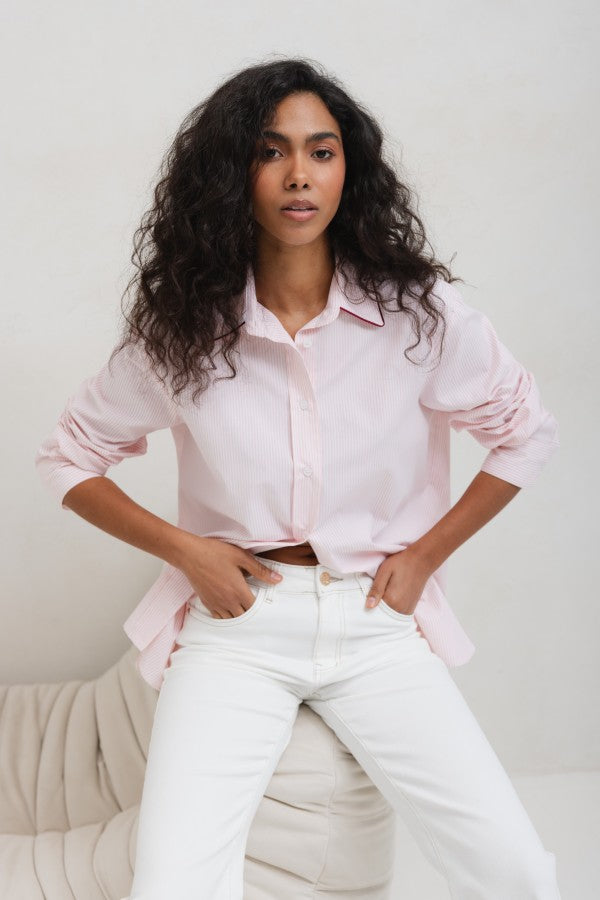 Women's striped shirt with contrasting piping