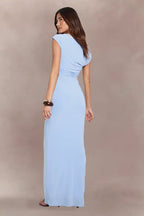 Damska sukienka maxi z drapowanym dekoltem i marszczonym pasem