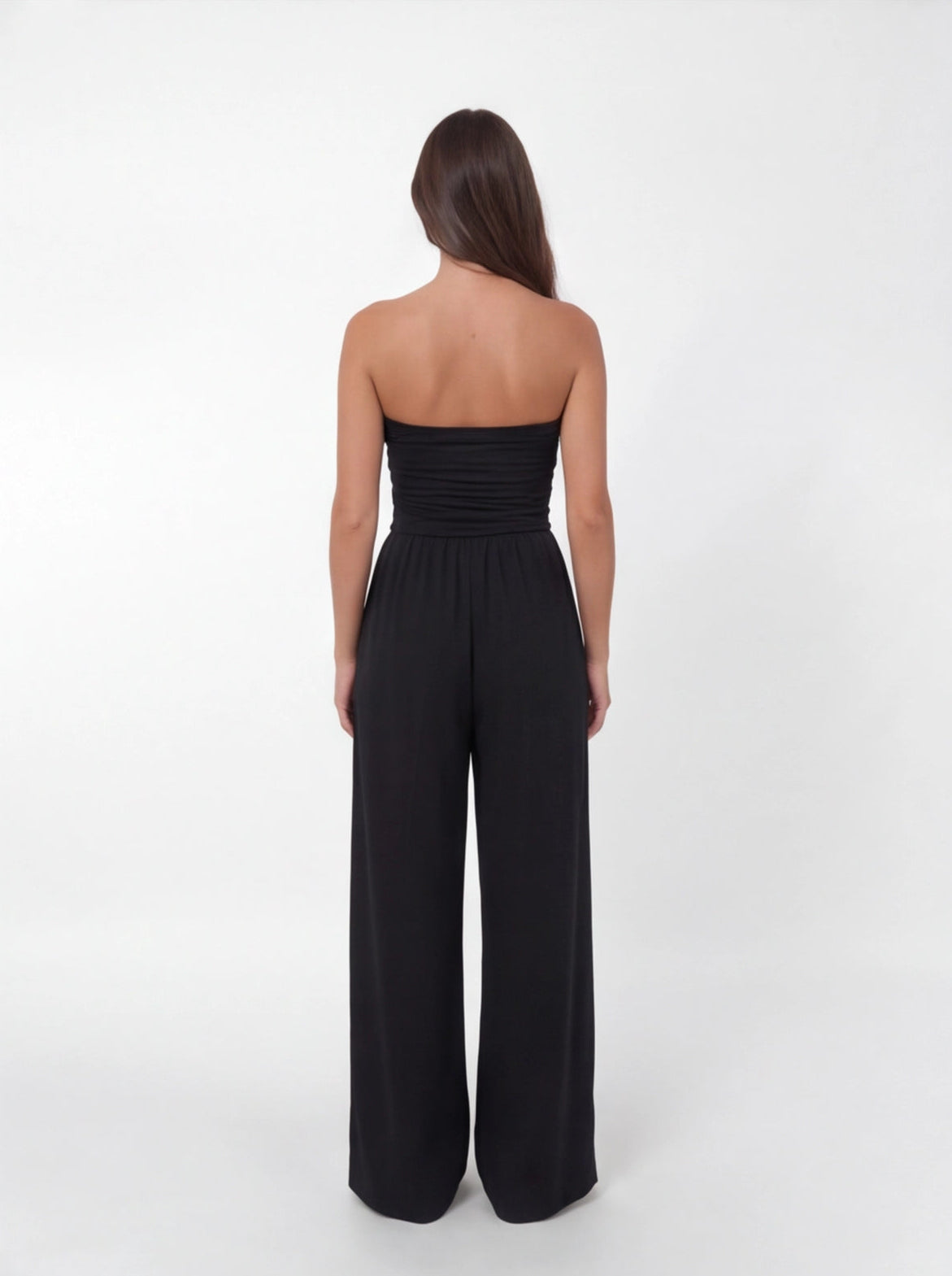 Damski Komplet z Topem Bez Ramiączek i Szerokimi Spodniami