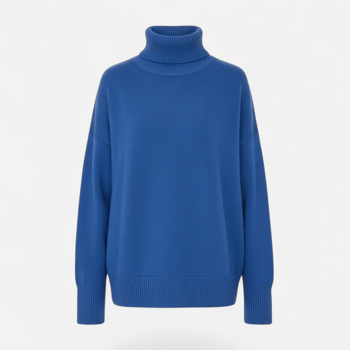 Damski Sweter z Golfem o Luźnym Kroju z Grubej Dzianiny – Niebieski 1