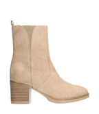 Women's ankle boots with a wide heel and suede-like texture