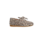 Women's Boat Shoes in Leopard Print with Silver Eyelets and Laces