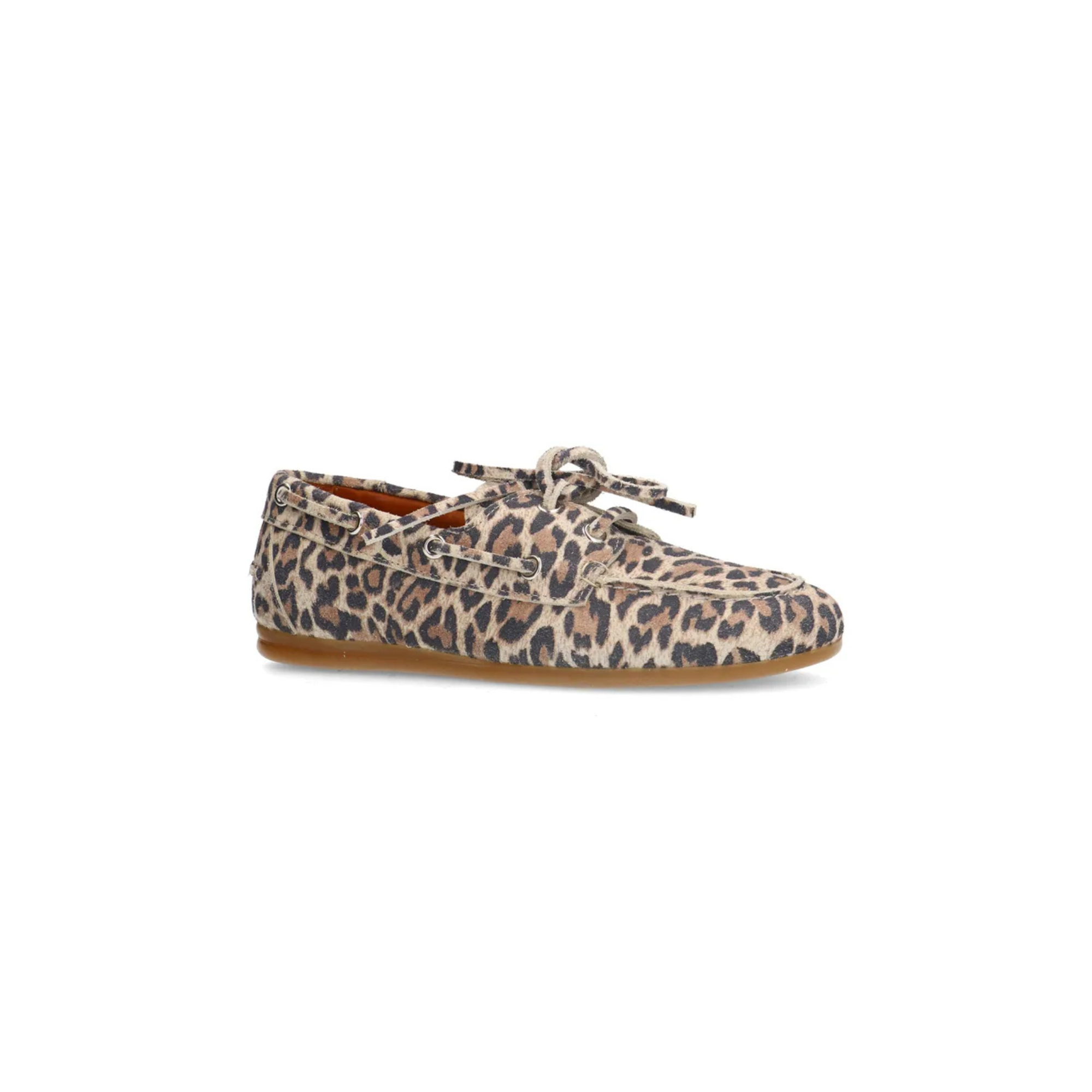 Women's Boat Shoes in Leopard Print with Silver Eyelets and Laces