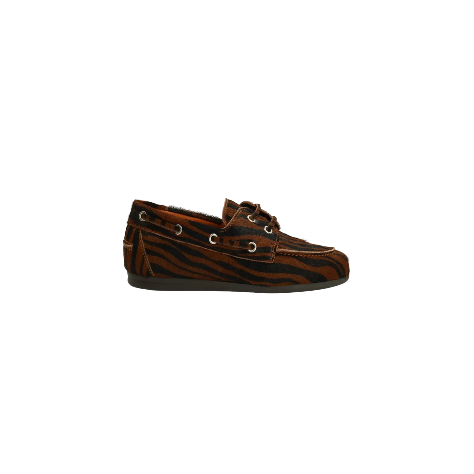 Women's Boat Shoes in Tiger Print with Laces and Metal Eyelets