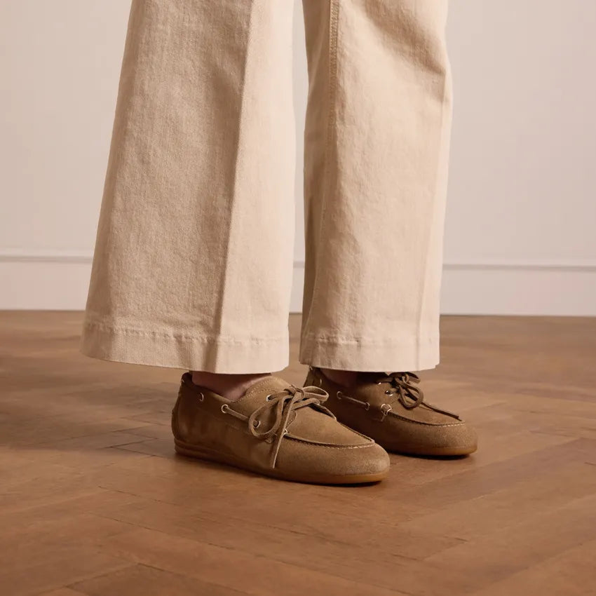 Women's Boat Shoes with Suede-Like Texture and Decorative Stitching