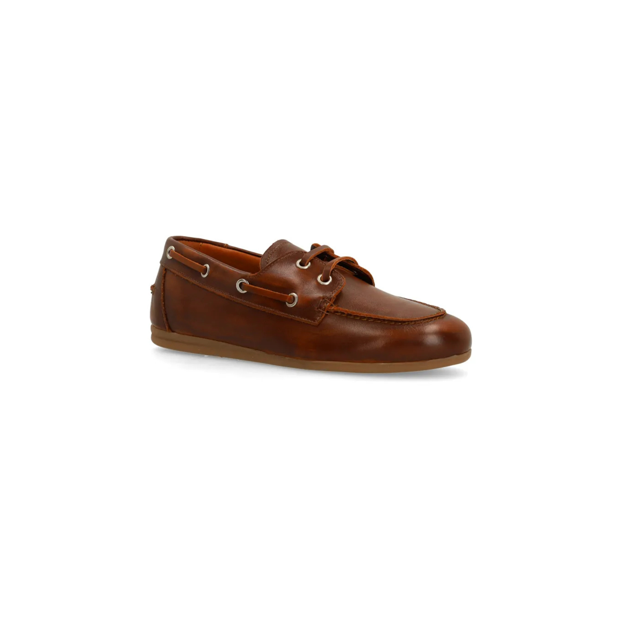 Women's Boat Shoes with Smooth Upper and Laces with Silver Eyelets