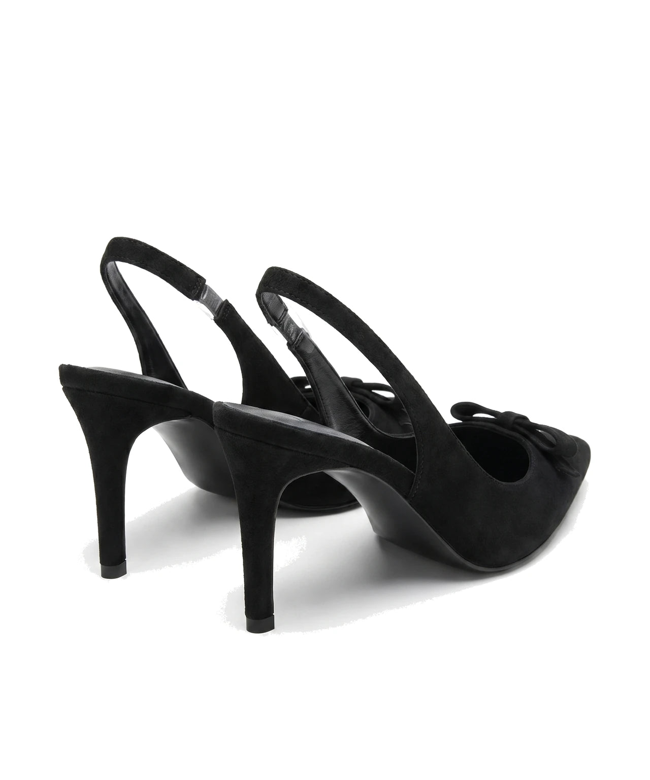 Czarne damskie czółenka slingback z zamszu z kokardką, widok od tyłu