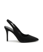 Czarne damskie czółenka slingback z zamszu, widok z boku