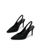 Czarne damskie czółenka slingback z zamszu, widok para z przodu
