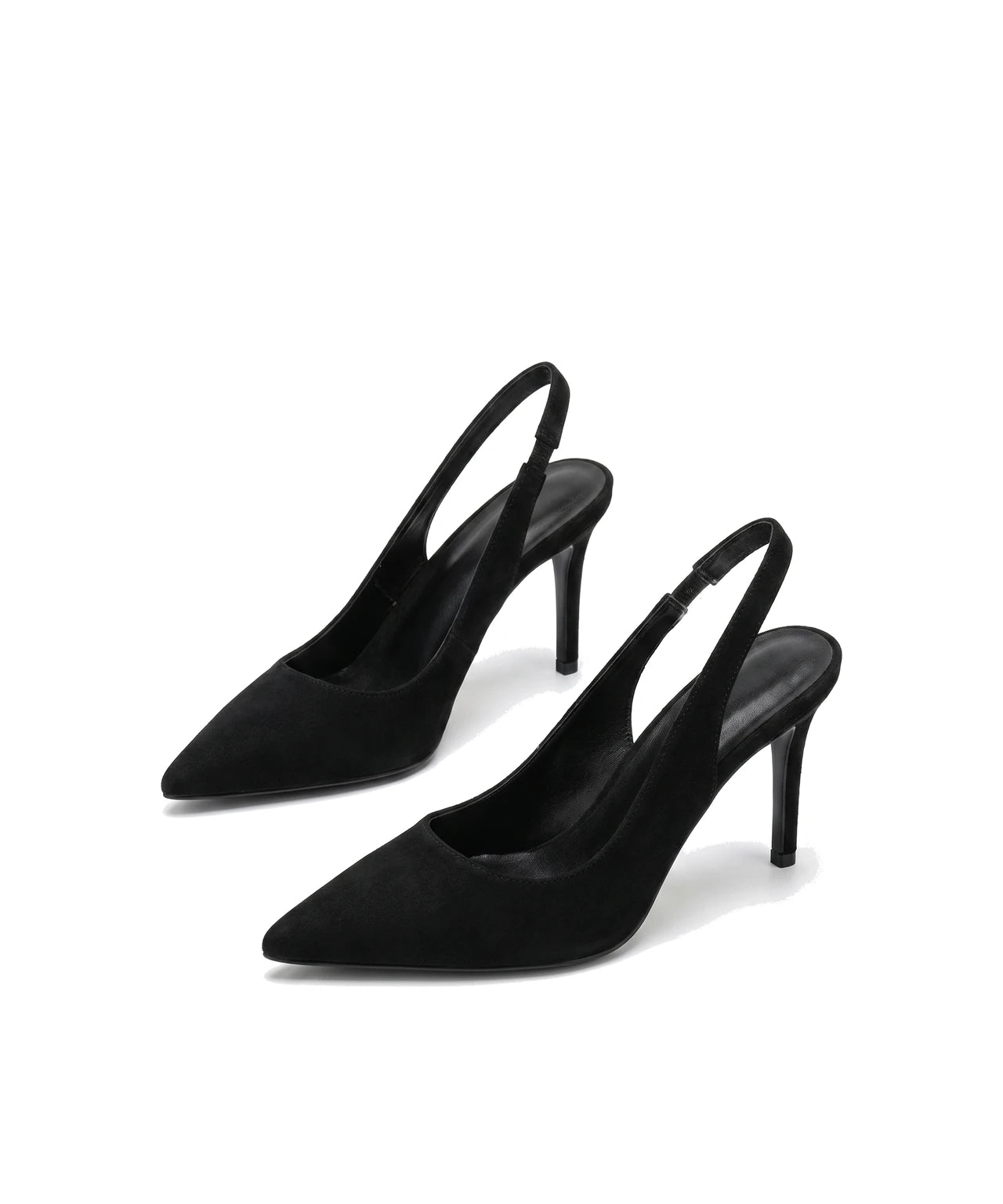 Czarne damskie czółenka slingback z zamszu, widok para z przodu