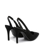 Czarne damskie czółenka slingback z zamszu, widok od tyłu