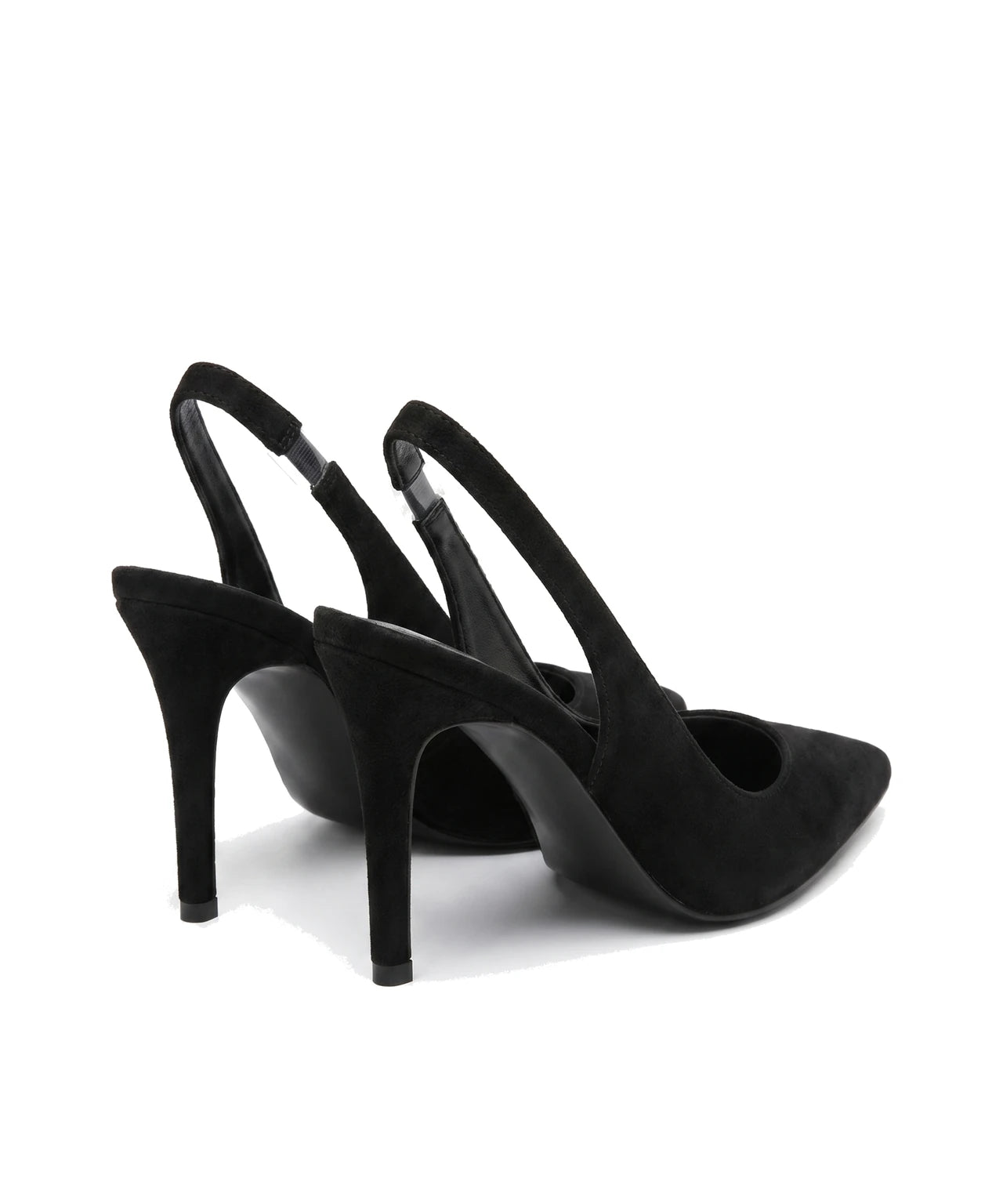 Czarne damskie czółenka slingback z zamszu, widok od tyłu