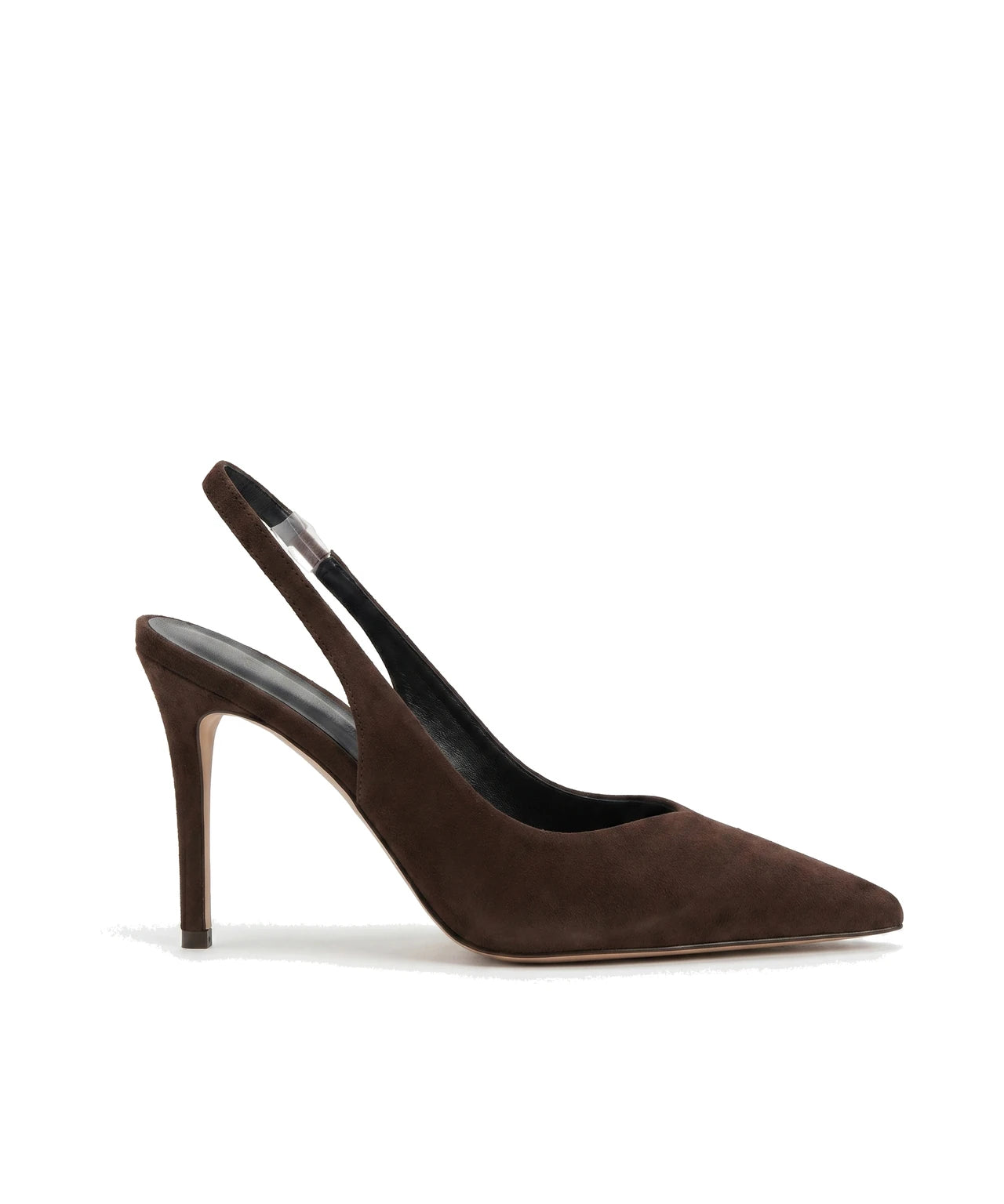 Brązowe damskie czółenka slingback z zamszu, widok z boku