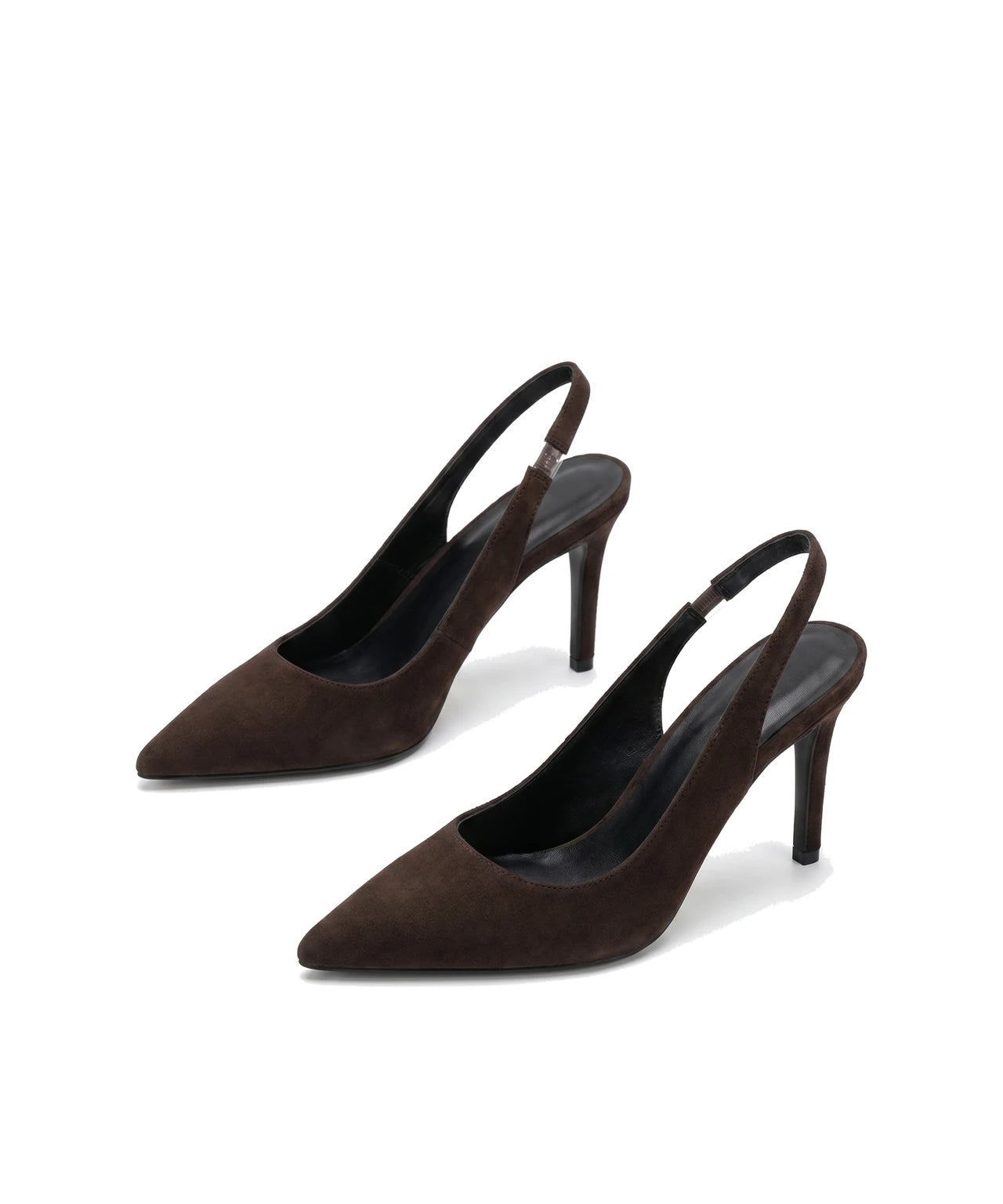 Brązowe damskie czółenka slingback z zamszu, widok para z przodu