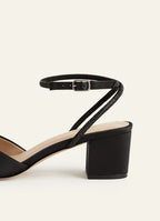 Damskie Sandały na Blokowym Obcasie z Cienkim Paskiem na Kostce i Kryształowymi Detalami
