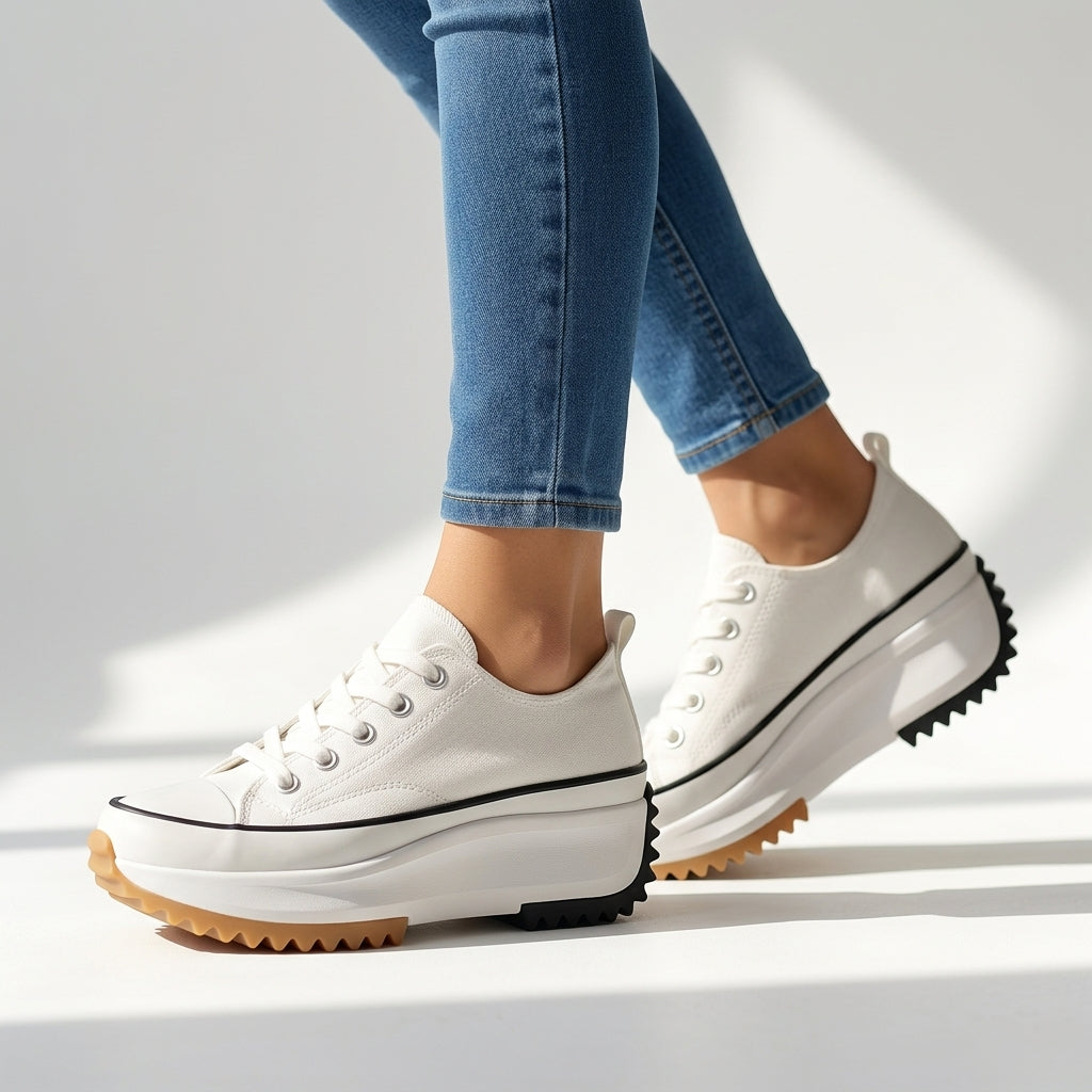Damskie Sneakersy na Platformie Sznurowane z Bieżnikowaną Podeszwą