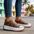 Damskie Sneakersy na Platformie Sznurowane z Bieżnikowaną Podeszwą