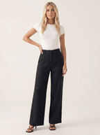 Damskie spodnie wide leg z kieszeniami – Czarny – przód