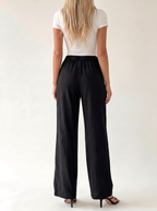 Damskie spodnie wide leg z kieszeniami – Czarny – tył