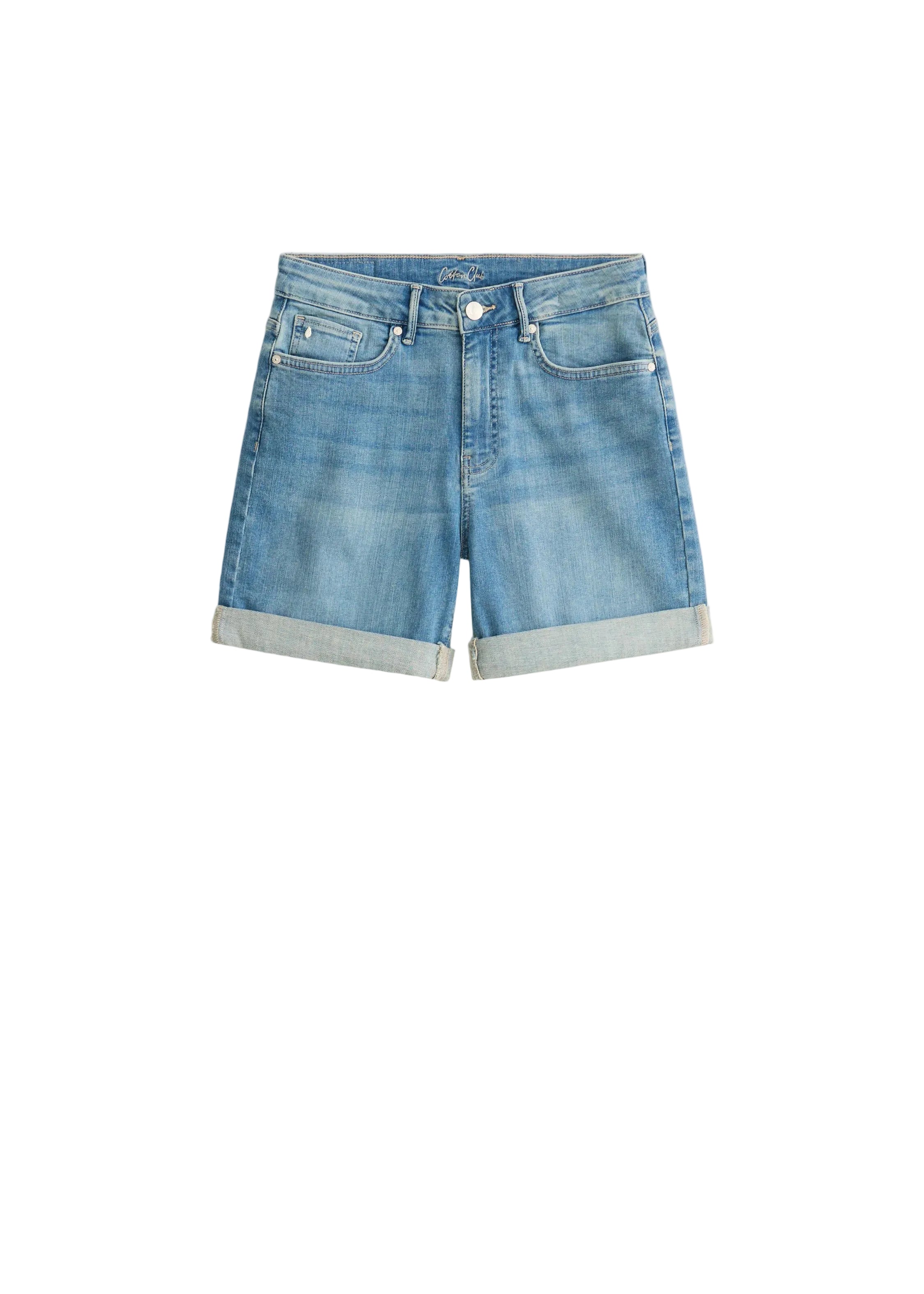 Women's Denim Shorts with Straight Leg and Button Closure