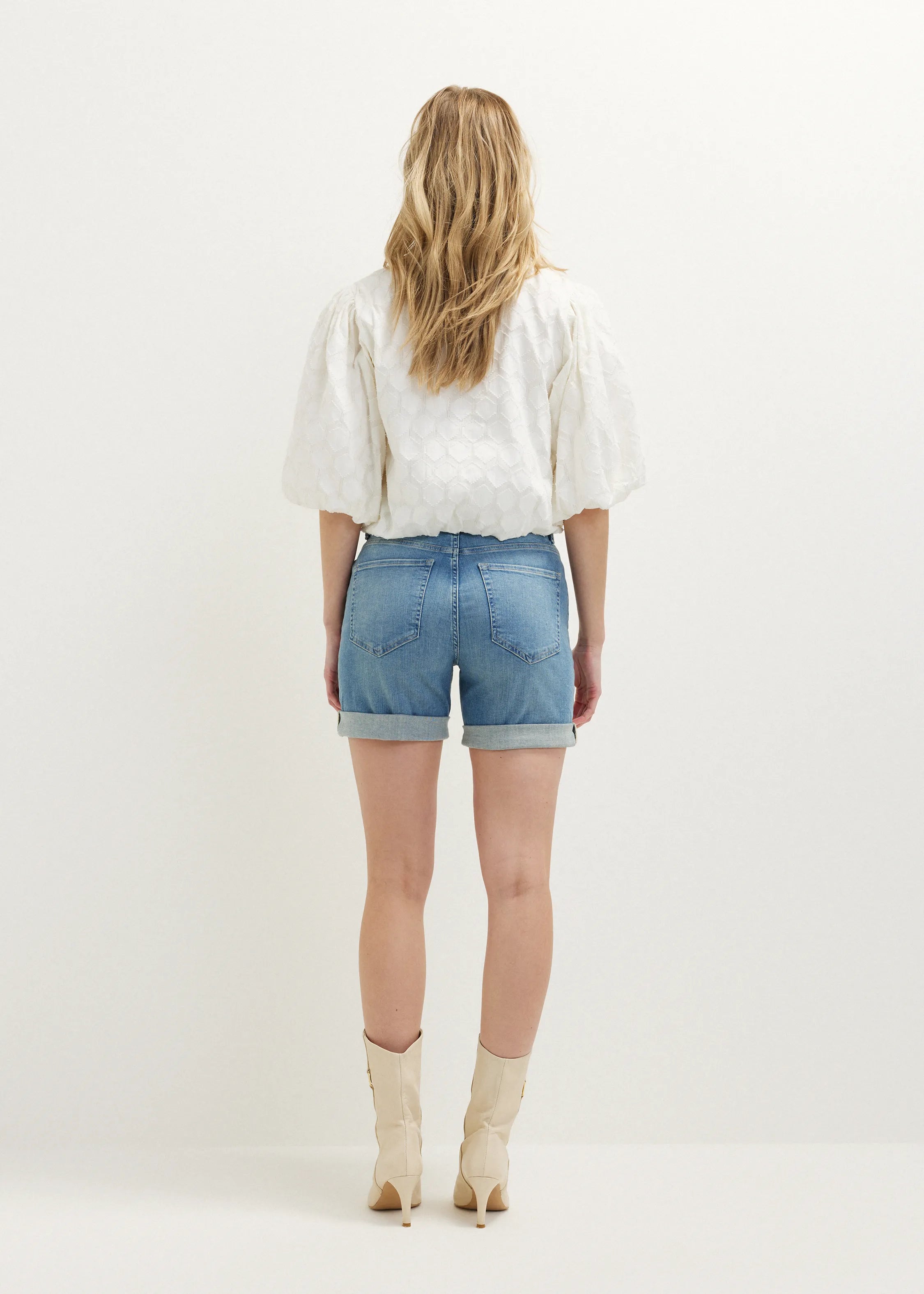 Women's Denim Shorts with Straight Leg and Button Closure
