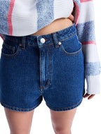 Women's Denim Shorts with High Waist and Button Closure