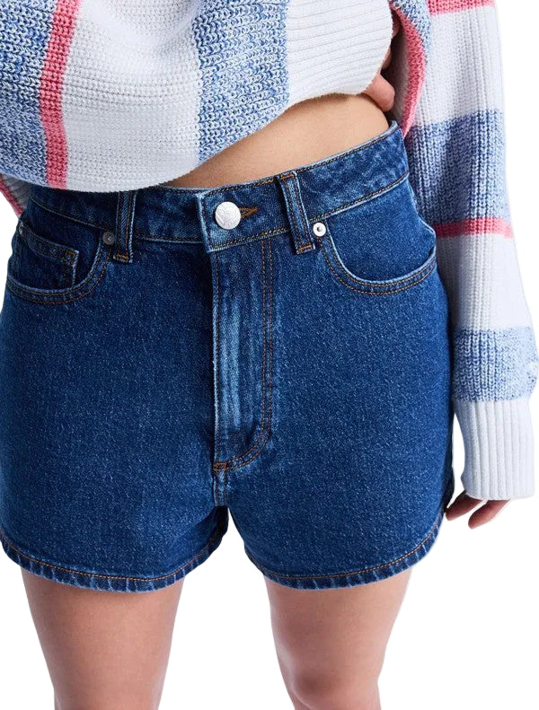 Women's Denim Shorts with High Waist and Button Closure