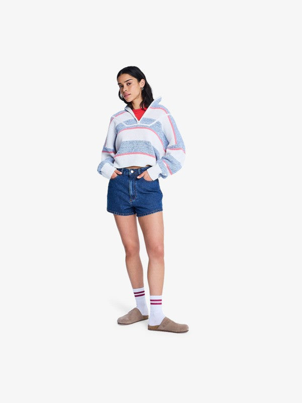 Women's Denim Shorts with High Waist and Button Closure