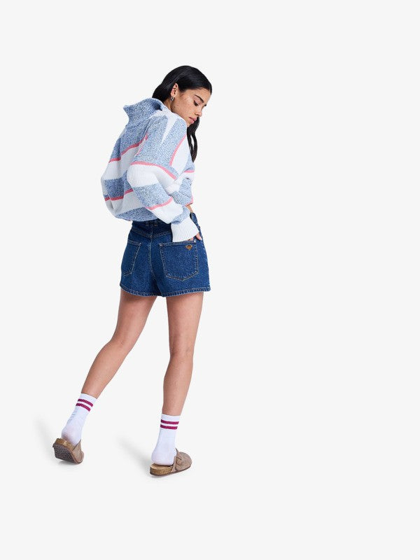 Women's Denim Shorts with High Waist and Button Closure