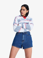 Women's Denim Shorts with High Waist and Button Closure